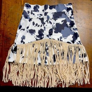 Fringe cow print skirt